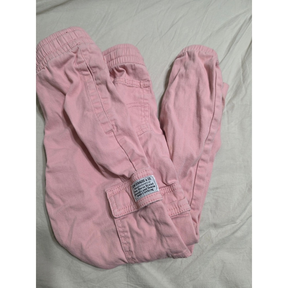 Levis Girls Pink Cargo Jogger Pants Size 7 Floral Trim Denim Twill J002-AED